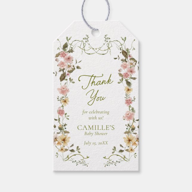 Elegant Greenery Baby Shower Thank you tag (Front)