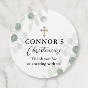 Elegant Greenery Baptism or Christening Favour Tag
