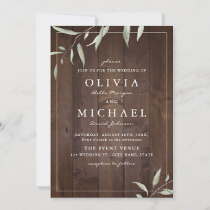 Elegant greenery barn wood county rustic wedding invitation