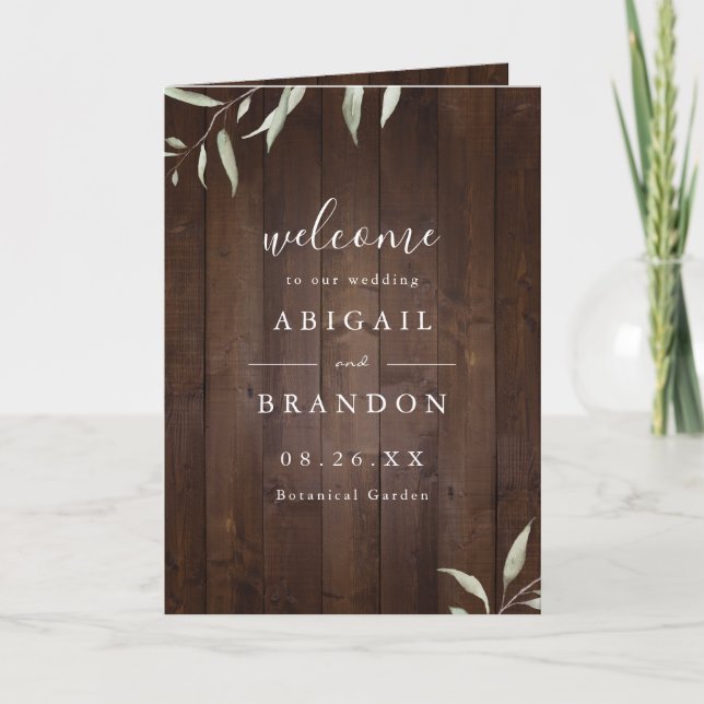 Elegant greenery barn wood county rustic wedding program (Front)