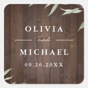 Elegant greenery barn wood county rustic wedding square sticker