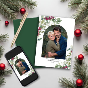 Elegant Greenery Berries Arch Christmas Photo Holiday Card