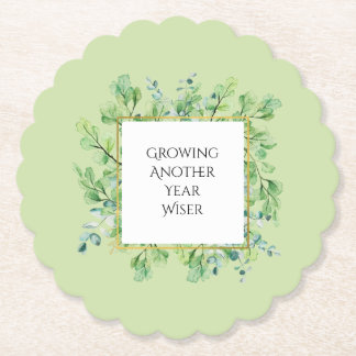 Elegant Greenery Birthday Party Customisable Paper Coaster