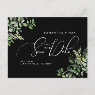 Elegant Greenery Black Photo Save the Date  Postcard