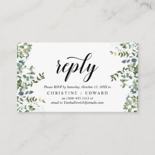 Elegant Greenery, Black, RSVP respond, Reply Enclosure Card