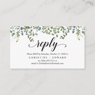 Elegant Greenery, Black, RSVP respond, Reply Enclosure Card