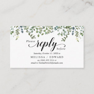 Elegant Greenery, Black, RSVP respond, Reply Enclosure Card