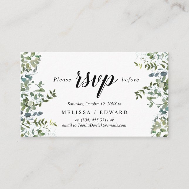 Elegant Greenery, Black, RSVP respond, Reply Enclosure Card (Front)