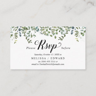 Elegant Greenery, Black, RSVP respond, Reply Enclosure Card