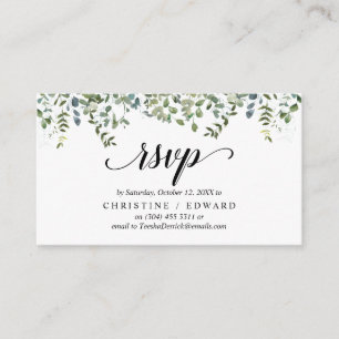 Elegant Greenery, Black Script, RSVP respond Enclosure Card