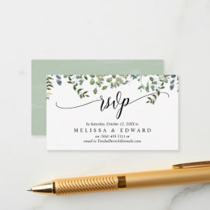 Elegant Greenery, Black Script, RSVP respond Enclosure Card