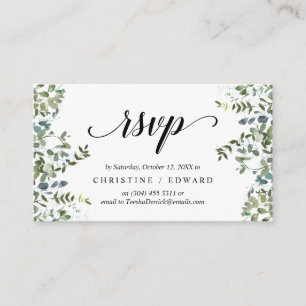 Elegant Greenery, Black Script, RSVP respond Enclosure Card
