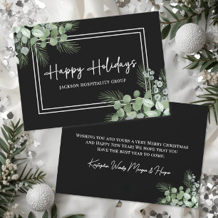 Elegant Greenery Black White Holiday Card