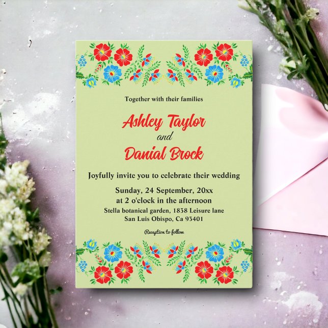 Elegant Greenery Blue Red Roses Floral Wedding Invitation (Creator Uploaded)