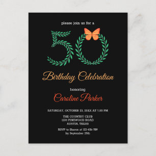 Elegant Greenery Botanical Butterfly 50th Birthday Invitation Postcard