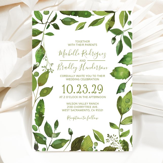 Elegant Greenery Botanical Foliage Wedding Invitation (Creator Uploaded)