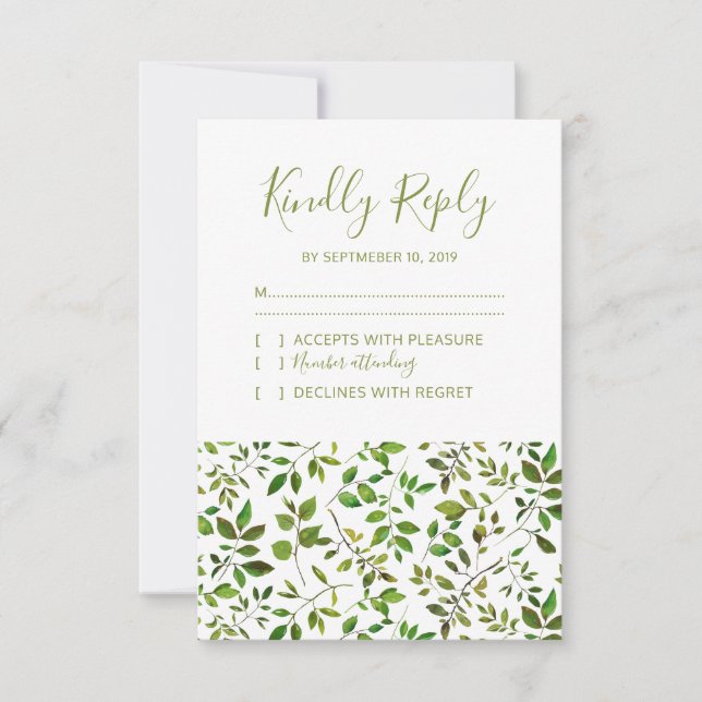 Elegant Greenery Botanical Foliage Wedding RSVP (Front)