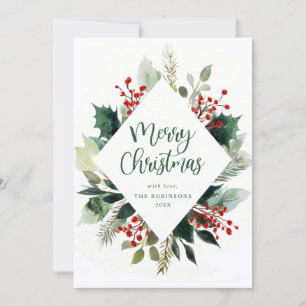 Elegant Greenery Botanical Merry Christmas  Holiday Card