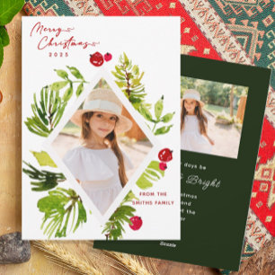 Elegant Greenery Botanical Photo Holiday Card
