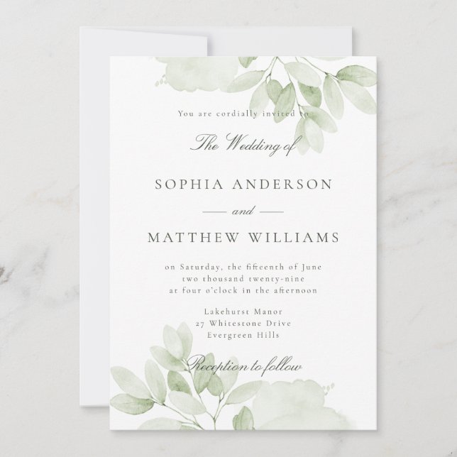 Elegant Greenery Botanical Wedding Invitation (Front)