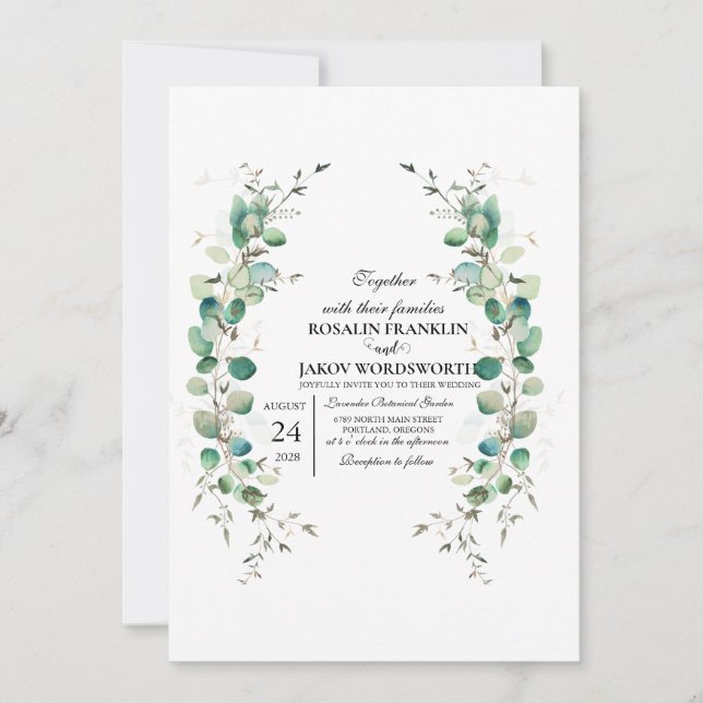 Elegant Greenery Botanical wedding Invitation card (Front)