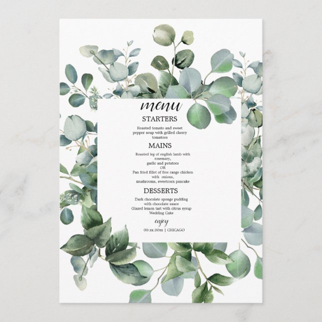  Elegant Greenery Botanical Wedding Menu (Front)