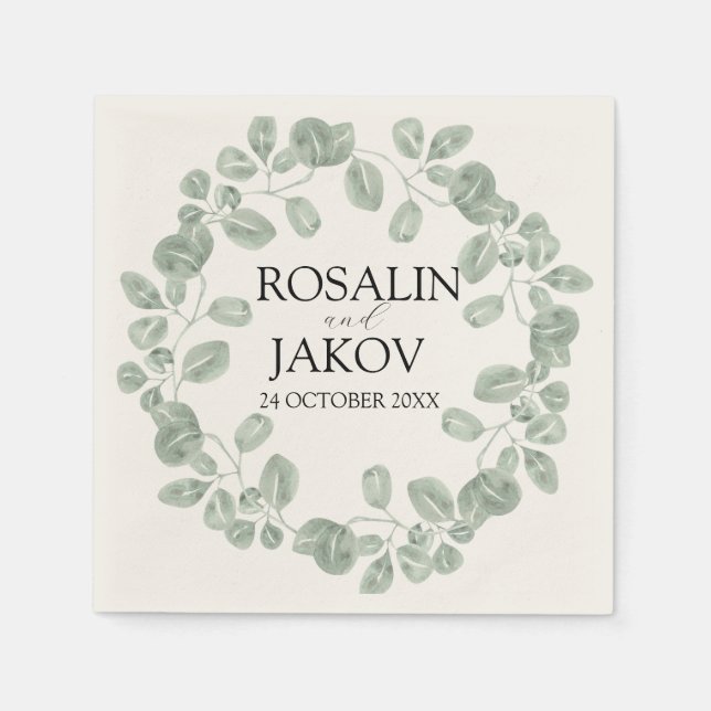 Elegant Greenery Botanical Wedding Napkin (Front)