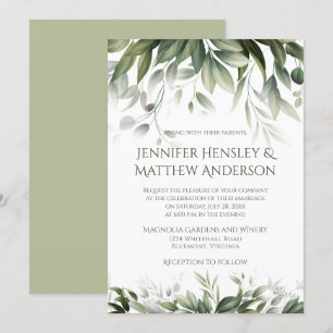Elegant Greenery Botanicals - Light Olive Green Invitation