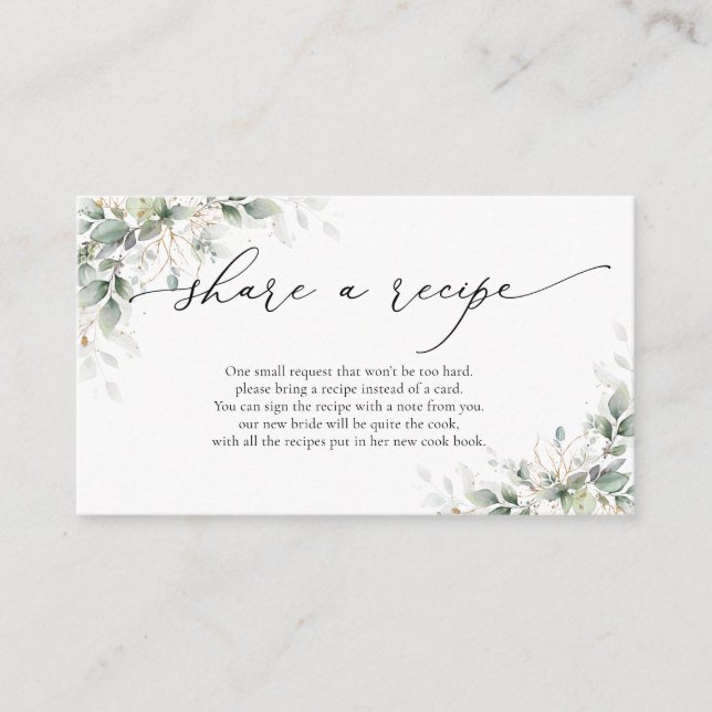 Elegant Greenery Bridal Shower Share A Recipe  Enclosure Card (Front)