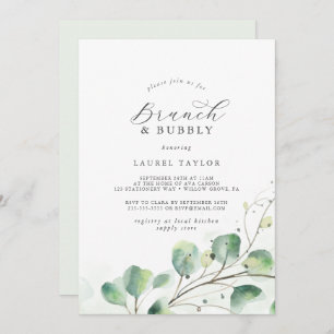 Elegant Greenery Brunch and Bubbly Bridal Shower Invitation