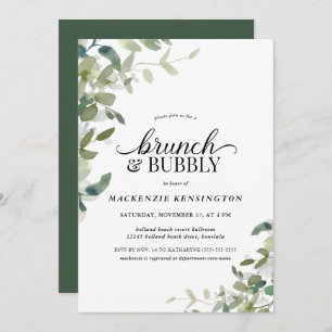 Elegant Greenery Brunch Bubbly Shower Invitation