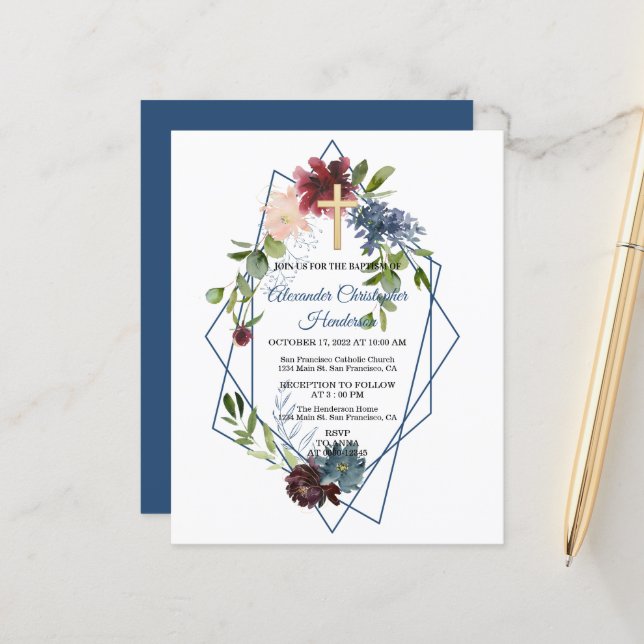 Elegant Greenery/BUDGET/Baptism Invitation. (Front/Back In Situ)