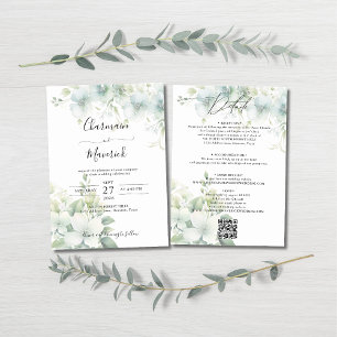 Elegant Greenery Budget QR code Wedding Invitation