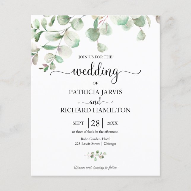 Elegant Greenery Budget Wedding  Invitation (Front)