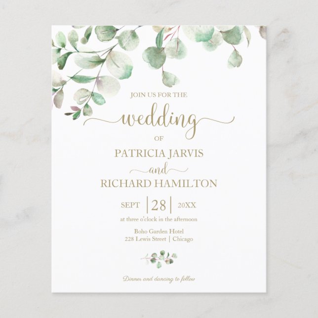 Elegant Greenery Budget Wedding  Invitation (Front)