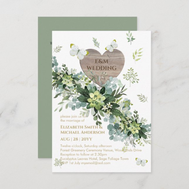 Elegant Greenery Butterflies Sage Foliage Wedding (Front/Back)