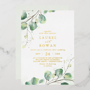 Elegant Greenery Casual Gold Foil Wedding