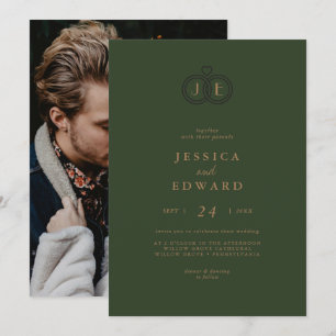 Elegant Greenery Casual Monogram Photo Wedding Invitation