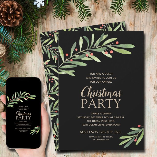 Elegant Greenery Christmas Holiday Invitation (Elegant Greenery Christmas Holiday Invitations - INSTANT DOWNLOAD and/or PRINTED)