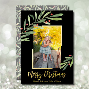 Elegant Greenery Christmas Photo Foil Holiday Card
