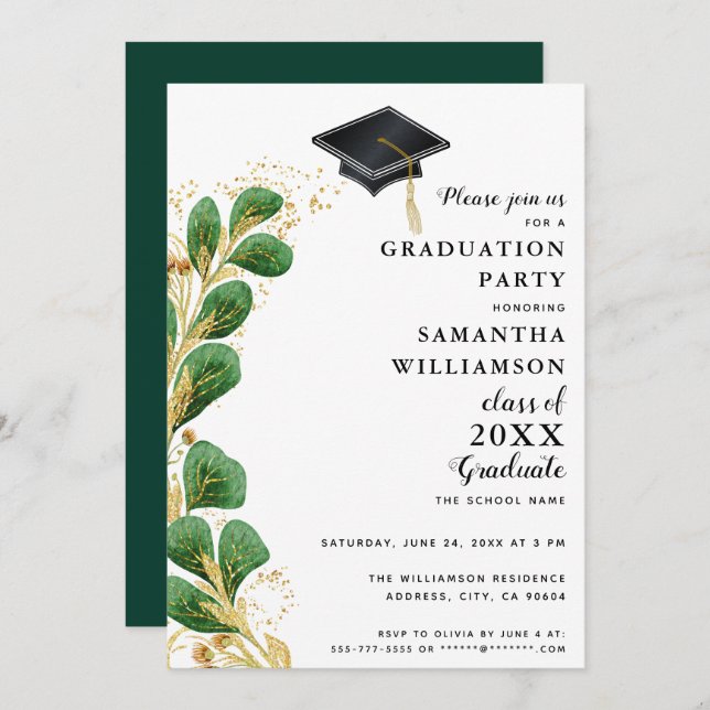 Elegant Greenery Class of 2025 Modern Graduation Invitation (Front/Back)