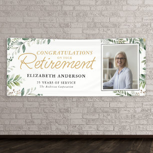 Elegant Greenery Congratulations Photo Retirement Banner