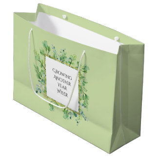 Elegant Greenery Custom Birthday Party Large Gift Bag