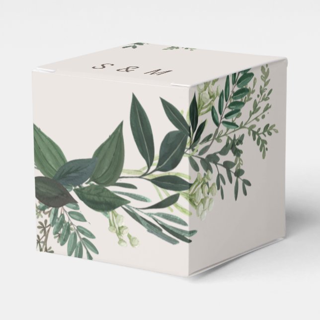 Elegant Greenery Custom Monogram cube Favour Box (Front Side)