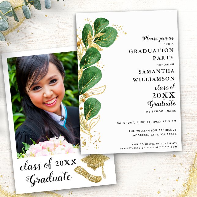 Elegant Greenery Custom Photo Graduation Party Invitation (Creator Uploaded)