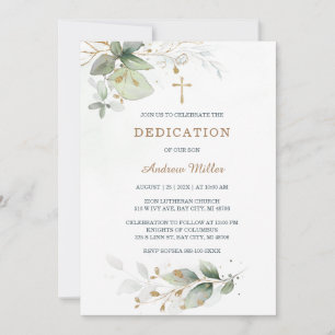 Elegant Greenery Dedication for Baby Boy Ceremony Invitation