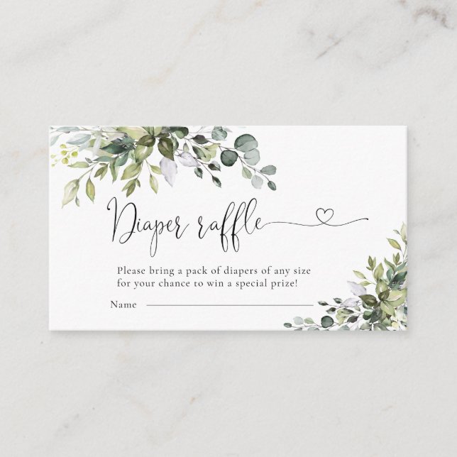 Elegant Greenery Diaper Raffle Enclosure Card (Front)