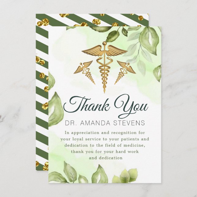 Elegant Greenery Doctor Thank You Card (Front/Back)