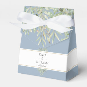 Elegant Greenery Dust Blue Wedding Thank You Favour Box