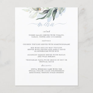 Elegant Greenery Dusty Blue Wedding Menu